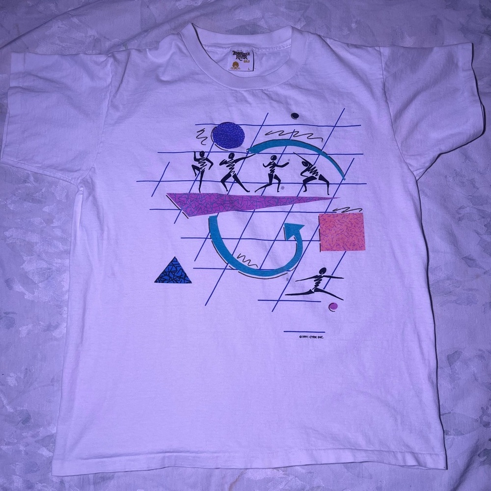 White Graphic T-Shirt with Abstract Design